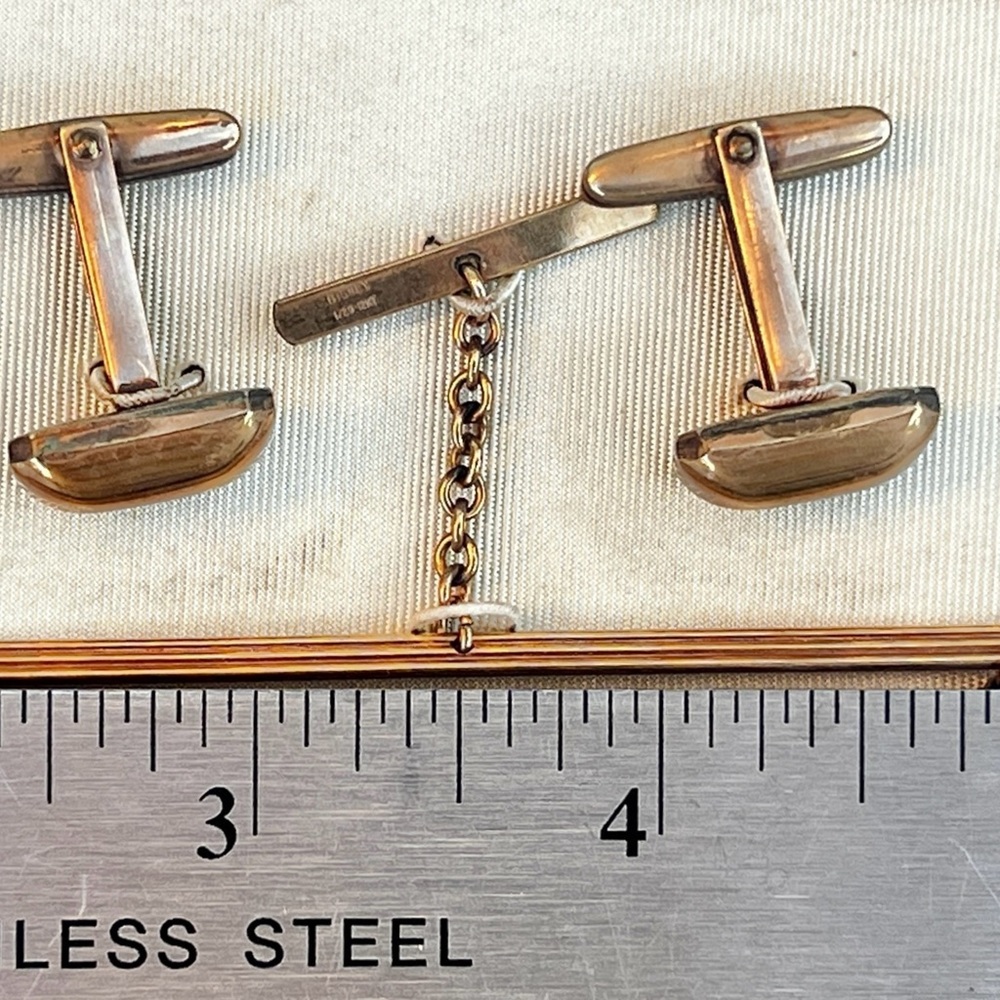 Bigney Tie Bar W/ Chain & Cufflinks gold filled 1/20 12KT VTG NRFB MCM Orig Box - Picture 11 of 12